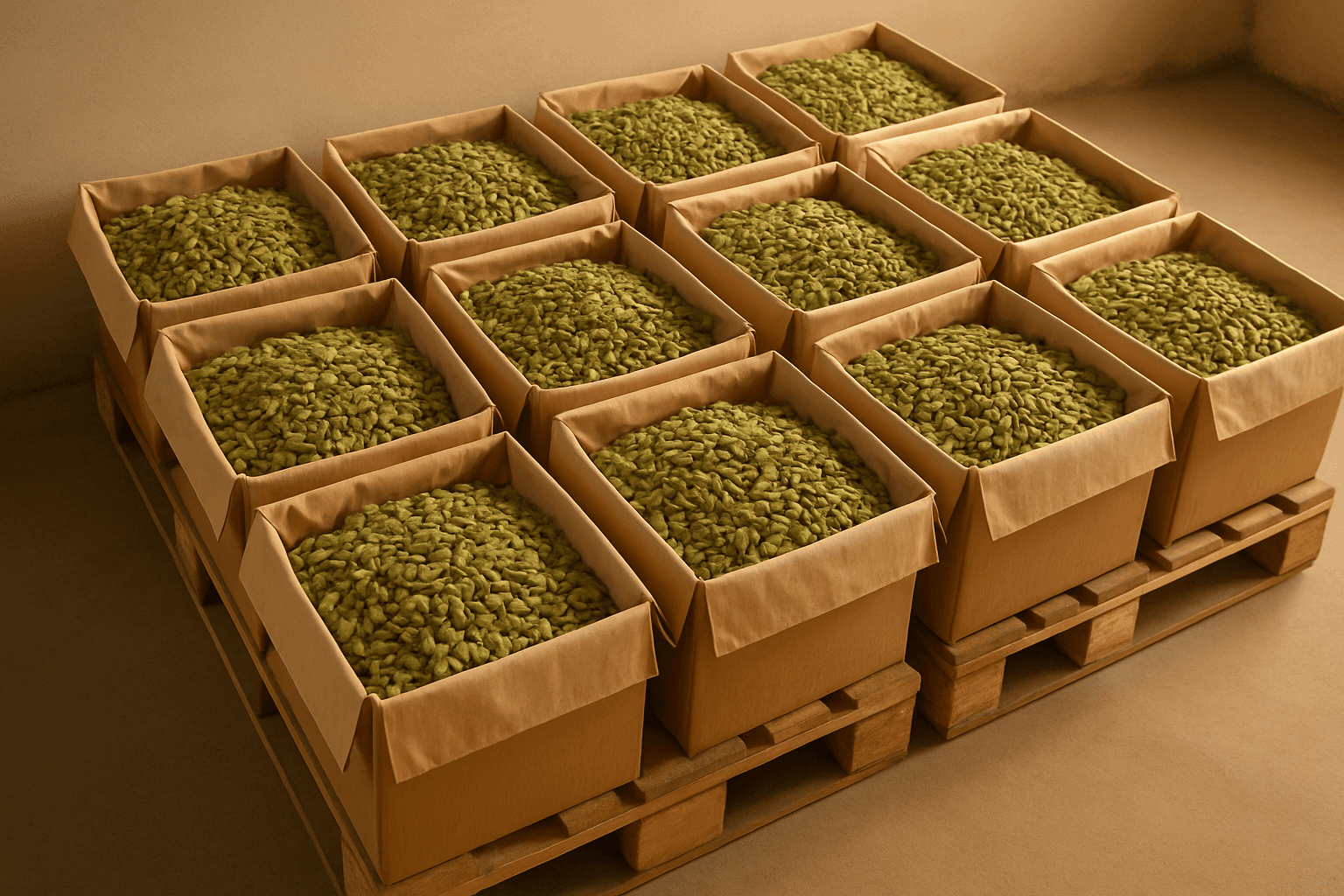 Bulk green cardamom pods prepared for shipment to a United States importer